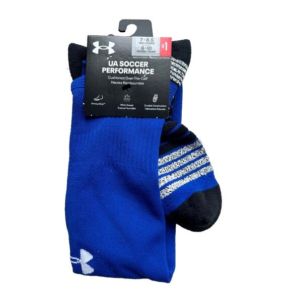 Under Armour 1367824 UA Soccer Performance Socks Royal Blue Sz 7-8.5 - Picture 2 of 2